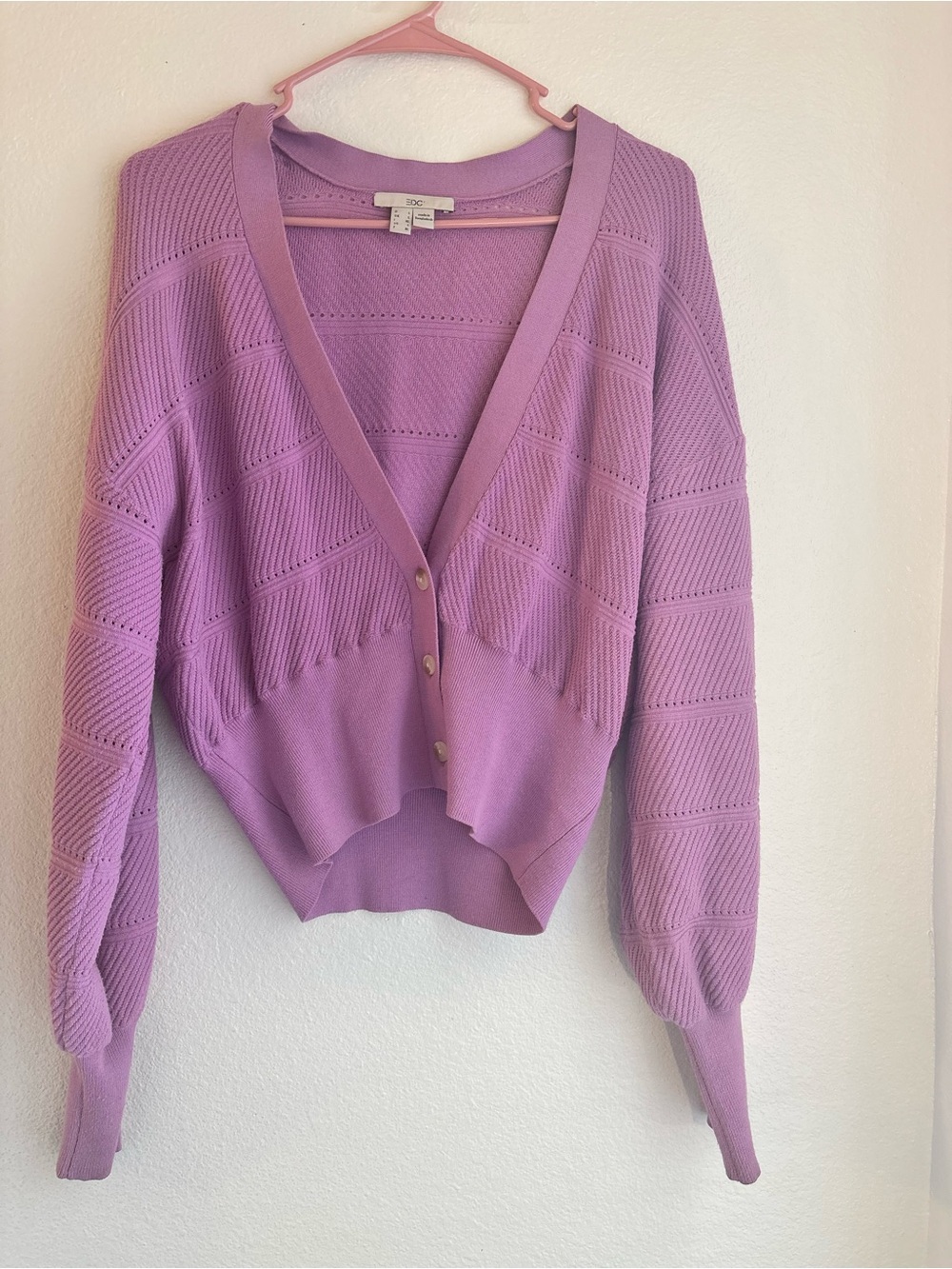 EDC by Esprit Cardigan Womens Large Lavender Cropped Knit Long Sleeve Sweater